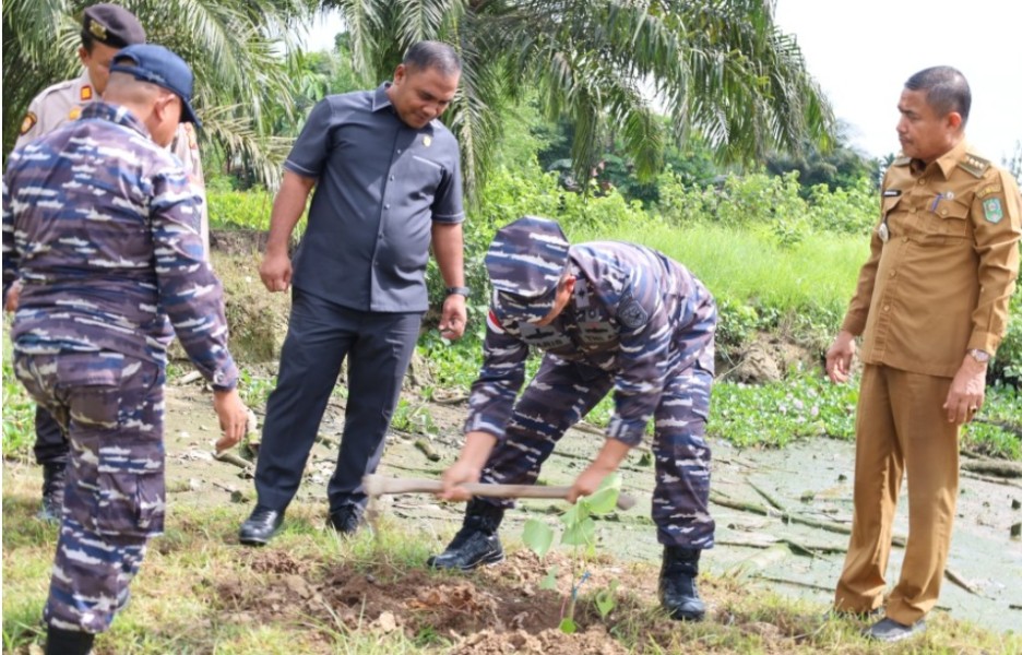 Danlanal Dumai Kunjungi Siak, Tanam Mahang Cegah Abrasi